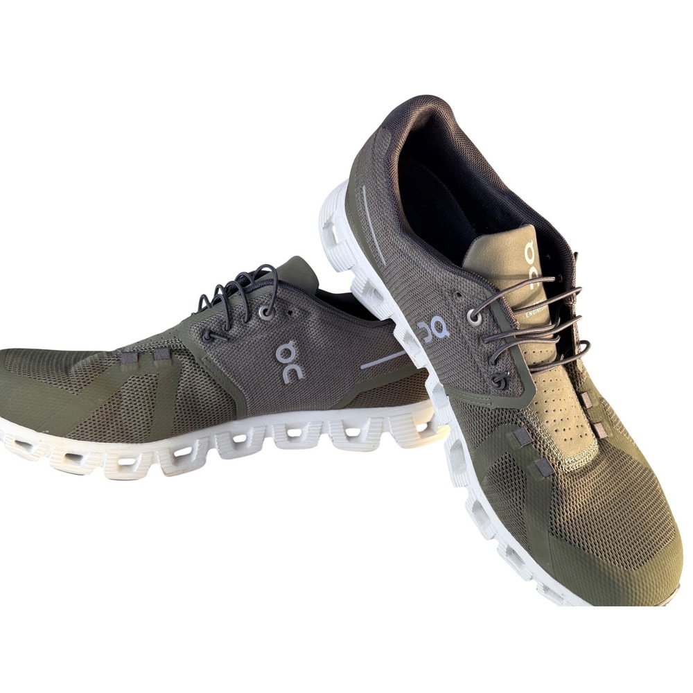On Running Cloud 5 Mens Sneakers Olive Green Grey Mesh Speed Lace Shoes